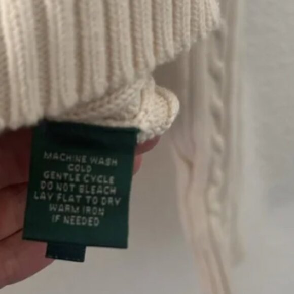 Lauren Ralph Lauren Cable Knit Pull Over Sweater Neutral Cream Preppy Sz Medium - Picture 4 of 6